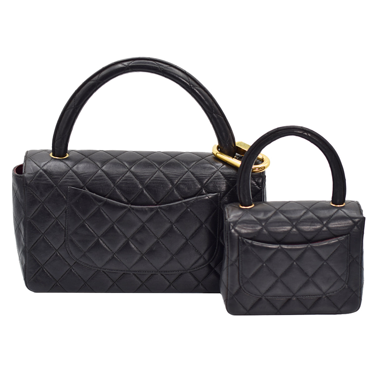 Chanel Kelly Parent and Child Flap Bag Set Black Lambskin with Gold Hardware image 3