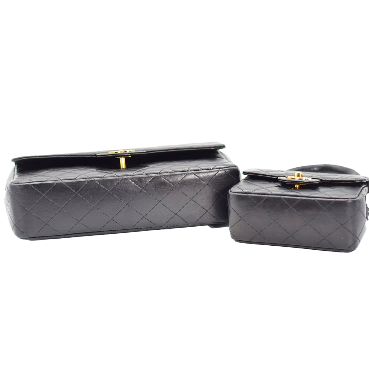 Chanel Kelly Parent and Child Flap Bag Set Black Lambskin with Gold Hardware image 1