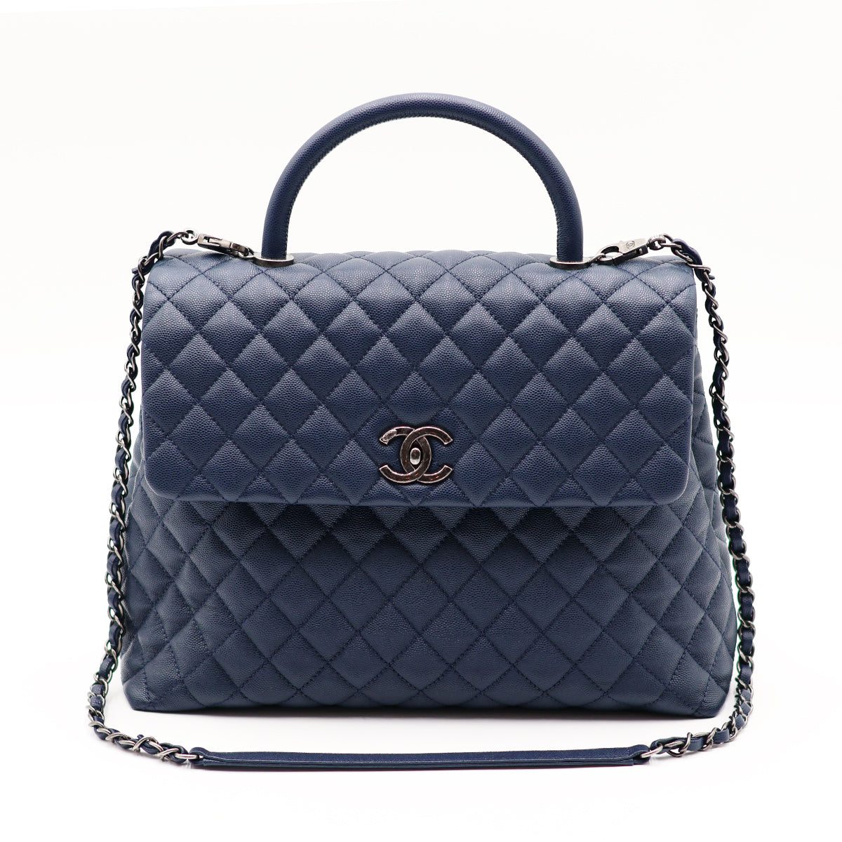Chanel Caviar Quilted Large Coco Handle Flap Navy Blue