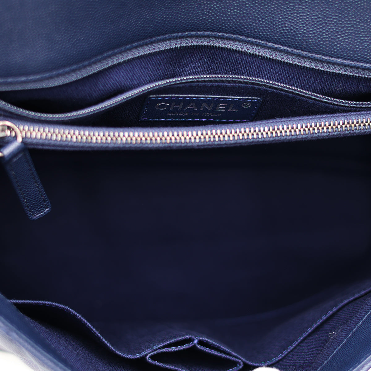 Chanel Caviar Quilted Large Coco Handle Flap Navy Blue