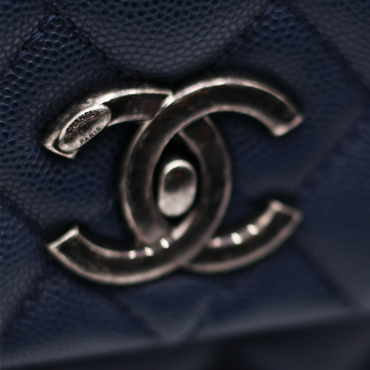 Chanel Caviar Quilted Large Coco Handle Flap Navy Blue