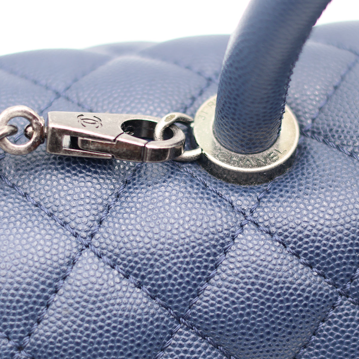Chanel Caviar Quilted Large Coco Handle Flap Navy Blue