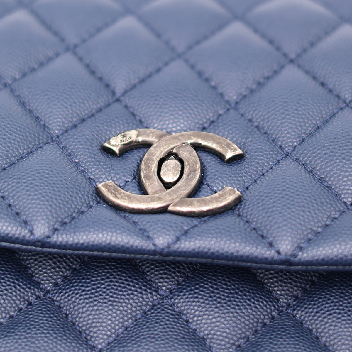 Chanel Caviar Quilted Large Coco Handle Flap Navy Blue
