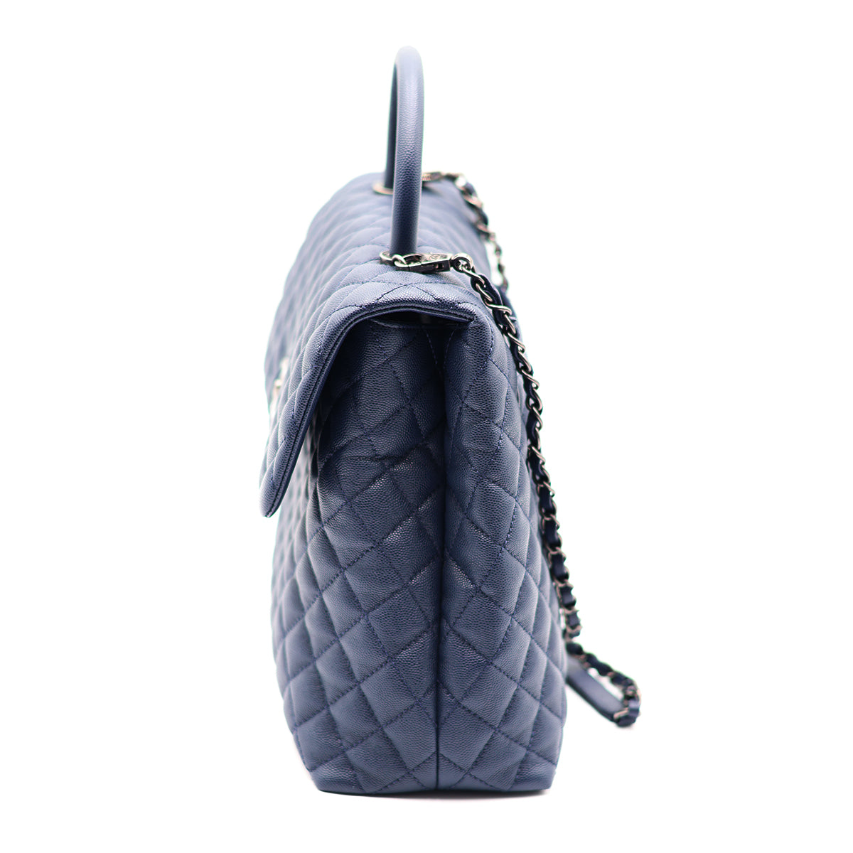 Chanel Caviar Quilted Large Coco Handle Flap Navy Blue