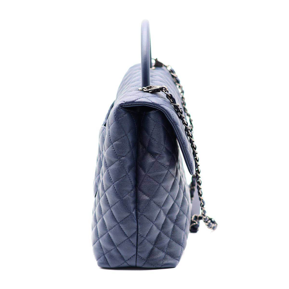 Chanel Caviar Quilted Large Coco Handle Flap Navy Blue