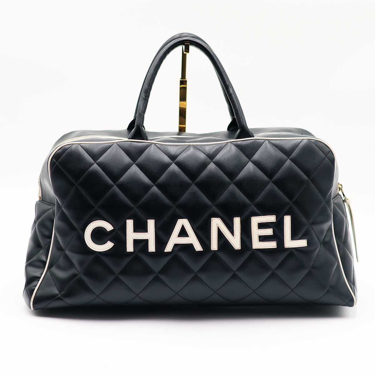 Chanel Black Quilted Calfskin Logo Bowler Weekend Bag