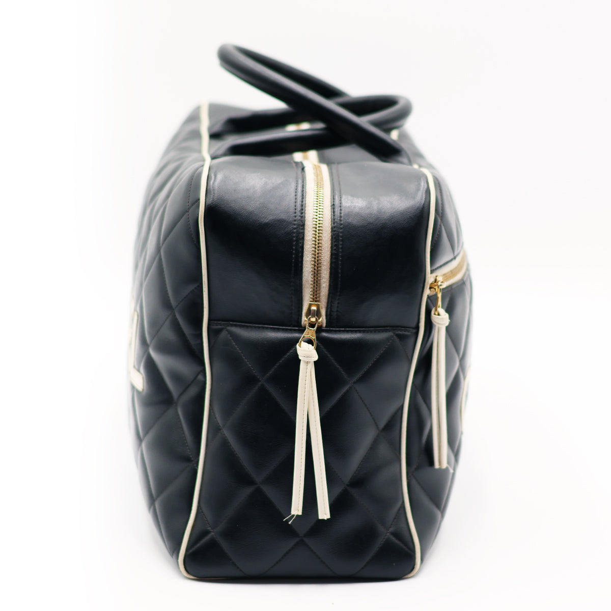 Chanel Black Quilted Calfskin Logo Bowler Weekend Bag