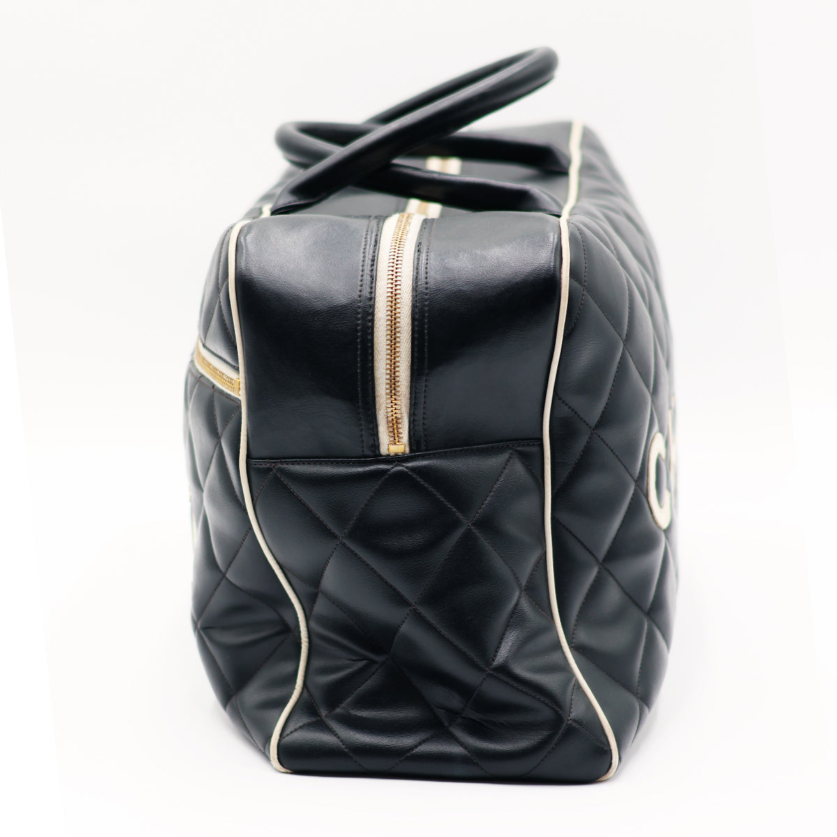 Chanel Black Quilted Calfskin Logo Bowler Weekend Bag