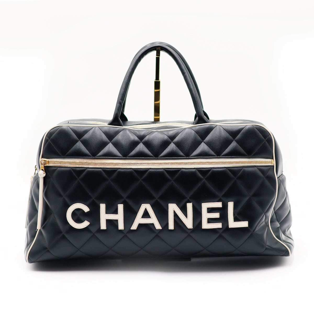 Chanel Black Quilted Calfskin Logo Bowler Weekend Bag